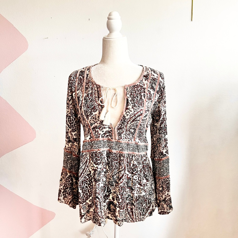 American Eagle Outfitters‎ Paisley Peasant Top Boho Long Sleeve Bohemian Medium